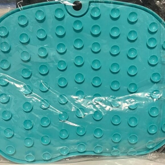 Silicone Foot Scrubber Shower Mat Suction Cup Non-Slip Massager Brush Turquoise - Picture 4 of 4